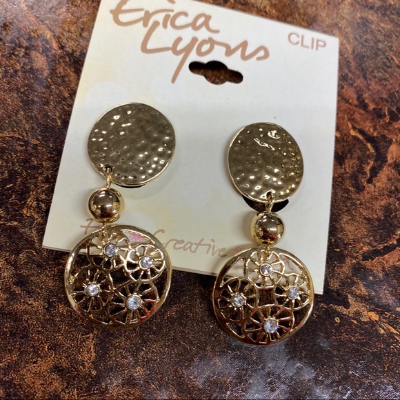 Clip Erica Lyons Gold Crystal Earrings G5 - Picture 2 of 2